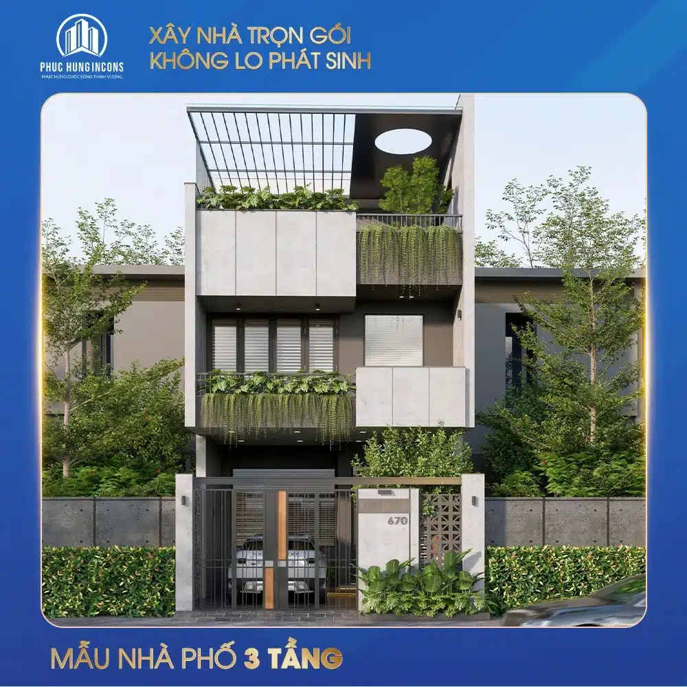 Ví dụ tính diện tích xây dựng nhà phố 2 tầng