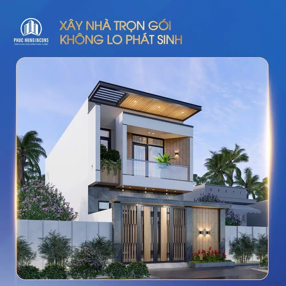 Mẫu nhà 2 tầng hiện đại mái bằng đẹp, có sân vườn
